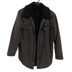 Mens Vintage Excuse Sherpa Lined Black Denim Trucker Jacket Small Winter Work
